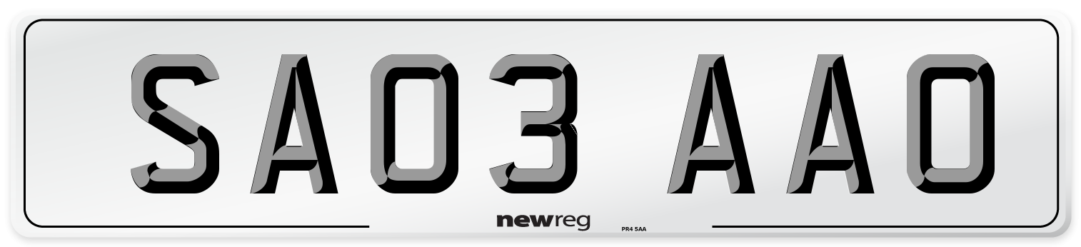 SA03 AAO Number Plate from New Reg